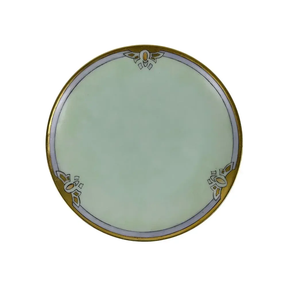 Art Nouveau Thomas Bavaria 4 Piece Luncheon Set Light Green w/Purple & Gold Rim